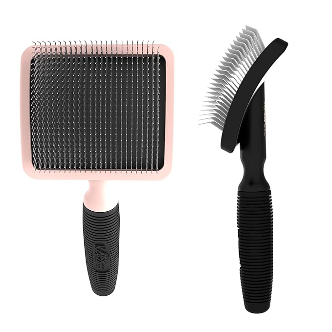 Kenchii Long Pin Slicker Brush for Dogs (Poodles, Doodles, Goldendoodles, Labradoodles), Professional Grooming Brush for Detangling, Fluffing & Dematting, Non-Slip Comfort Handle