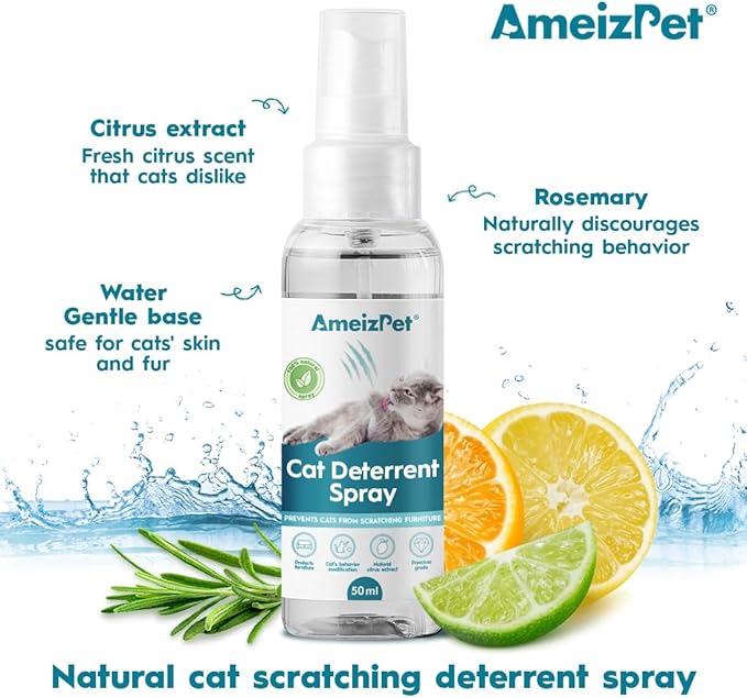 Cat Scratching Deterrent Spray, Cat Repellent Spray, Stop Cats Scratching Furniture, Carpets, Curtains and Plants, Safe and Effective Solution, Use Indoor & Outdoor, 1.69 fl oz (50 ml)