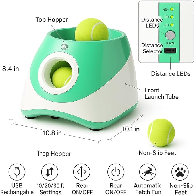 Dog Ball Thrower – Automatic Interactive Pet Tennis Ball Launcher with 6 Balls, USB Charging & Multiple Distance Settings – Indoor & Outdoor Training & Play Toy for Small & Medium Dogs