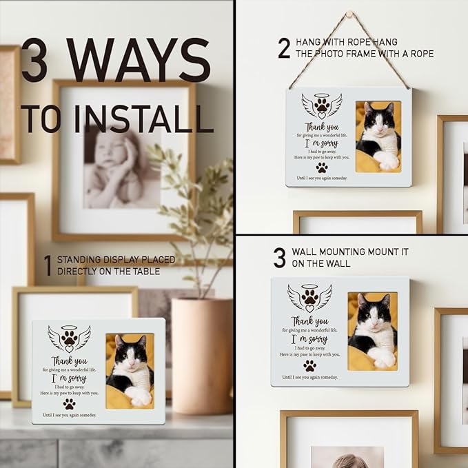 IAXIC Cat Memorial Gifts for Loss of Pet Sympathy Picture Frame, Pet Memory Photo Frame, Cat Picture Frames Memorial
