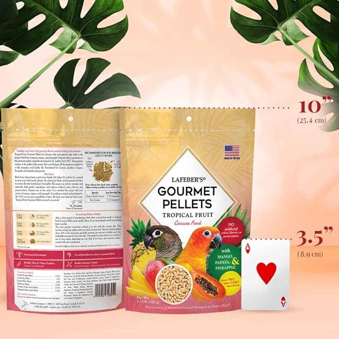LAFEBER'S Tropical Fruit Gourmet Pellets Pet Bird Food, No Added Sugar, Made with Non-GMO and Human-Grade Ingredients for Conures (1.25 Ib Pack of 2)