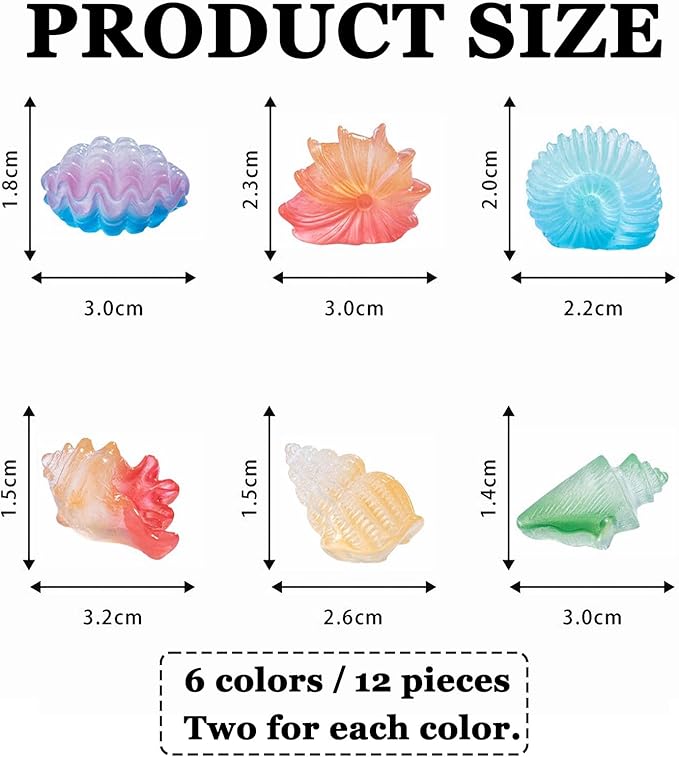 MIUPOO Glow Conch,Betta Stones,Glow in The Dark Crystal,Bonsai Decor,Chips Stone Small Decorative,Fish Tank Decor,6 Colors,12 Pieces.