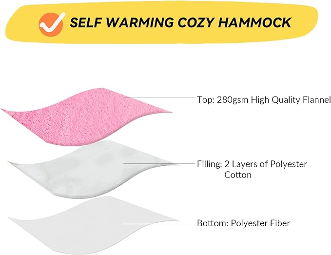 Patas Lague Cat and Dog Hammock Bed for Small Dogs, Brethable Wooden Cat Pet Rabbit Elevated Outdoor Bed Cots Furniture for All Seasons Fleece Hot Pink
