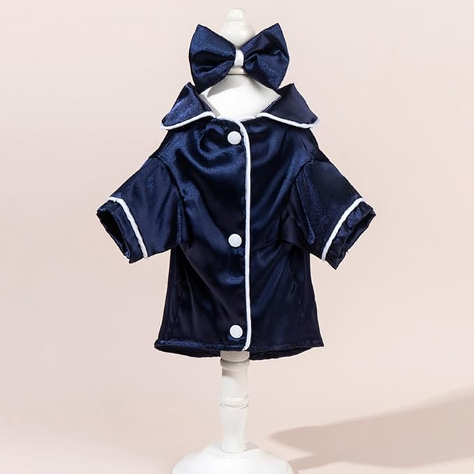 Cat Puppy Costume Elegant Satin Pajamas with Bow Headband 2PCs Set Pet Sleepwear Cute Pet Outfit Cosplay Partywear Photoshoots (Blue Set,Small)