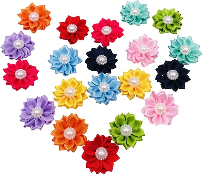 PET SHOW 10pairs Flower Small Dogs Hair Bows with French Barrette Hair Clips Cat Puppy Party Birthday Grooming Hair Accessories 10 Colors