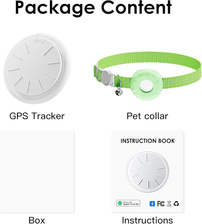 Cat Tracker, GPS Tracker, Compatible with Apple Find My App(Only iOS), Waterproof Pet Tracker with Safety Elastic Buckle, No Monthly Fee Cat Tracker Collar, Works with Any Collar (Green)
