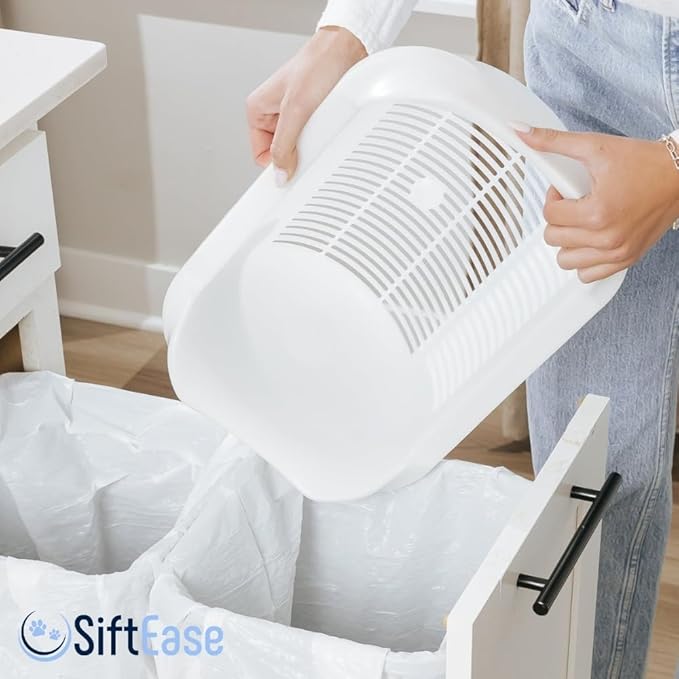 Cat Litter Sifter - SiftEase Litter Box Sifting, Fast & Easy Scoop Free Cleaner, Large Sifter with Bin for Longer Lasting Litter (Dark Grey)