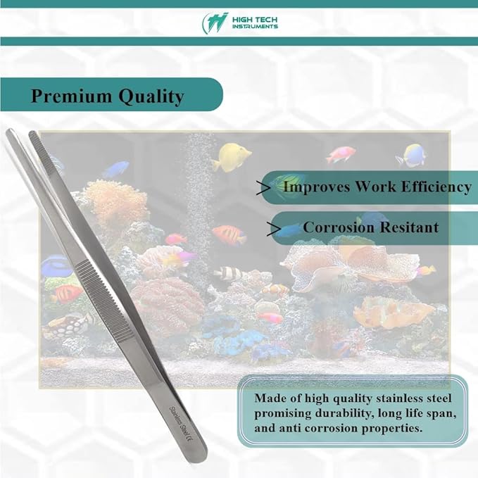 Reptile Feeding Tongs Straight Aquarium Tweezers Anti-Rust Thickened Stainless Steel Forceps, for Terrarium, Fish Tank, Snakes/Lizards/Gecko, Planting By HTI (5.5")