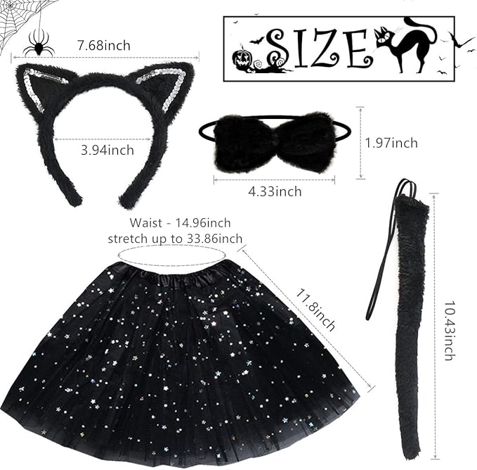 Animals Cat Costume Set - Black Skirt Animals Cat Headband Bowtie and Tail Costume Accessories