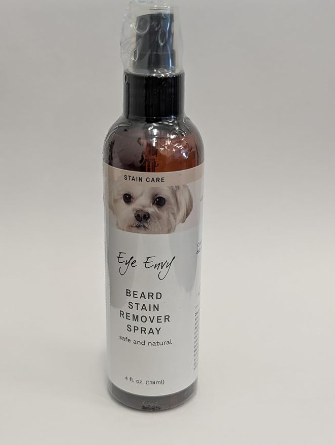 Eye Envy Beard Stain Remover Spray for Dogs/Cats. 100% Natural, Safe. Remove Stains from Drooling, Saliva, Food, Runoff from Tearing. Treats The Cause. Removes Odors. Keeps Dog Beards Clean. 4oz
