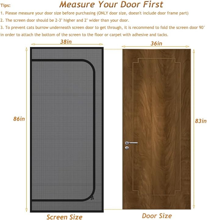 DOOREASY Pet Screen Door, Upgraded Cat Resistant Screen Door to Stop Cats Running Out, Easy Install Pet Door Mesh Screen with Zipper Closure, No Slightest Gap, Fresh Air in (Fits Doors Up to 36"x83")