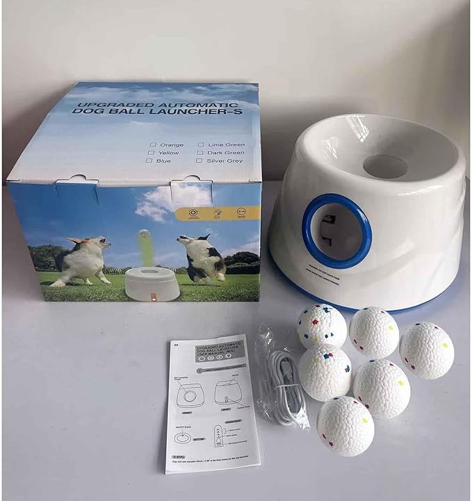 Auto Dog Ball Thrower Launcher, Automatic Dog Ball Launcher with 3 Launching,6 2.3 Inch ETPU Tennis Ball,Interactive Toys Indoor Outdoor Thrower Toss Machine for Small/Medium Dogs
