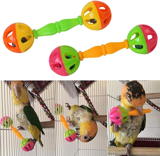 2 Pcs Bird Parrot Toy Rattle Birds Fun Exercise Plastic Double-Headed Bell Pet Toys Small and Medium Birds Foraging Foot Toy,Bird Toys, Pet Supplies