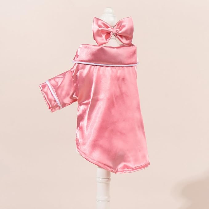 Cat Puppy Costume Elegant Satin Pajamas with Bow Headband 2PCs Set Pet Sleepwear Cute Pet Outfit Cosplay Partywear Photoshoots (Pink Set,Small)
