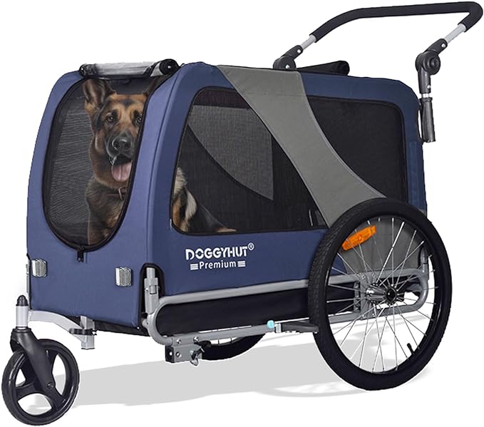 DOGGYHUT® Premium Large/XL Pet Bike Trailer & Stroller for Large Sized Dog or Multiple Small Dogs,Low Center of Gravity,Parking Brakes,Easy Folding Frame,Bicycle Carrier