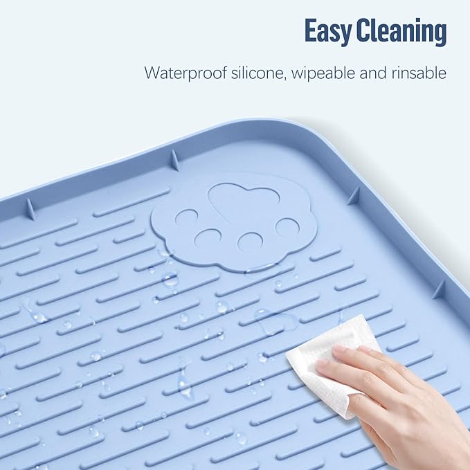 Pee Pad Holder for Dogs, 40" x 28" Silicone Pee Tray Mat Leak-Proof, High Edge, No Spill Pet Pad Holder for Puppy, Cat, Rabbit, Training Pads for Floor Protection, No Pee Pads (Blue)