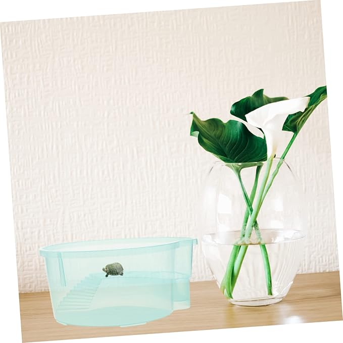 Yardwe Indoor Turtle Breeding Container Small Fish Tank with Basking Platform Turtle Aquarium for Breeding and Resting Smooth Surface for Easy Cleaning