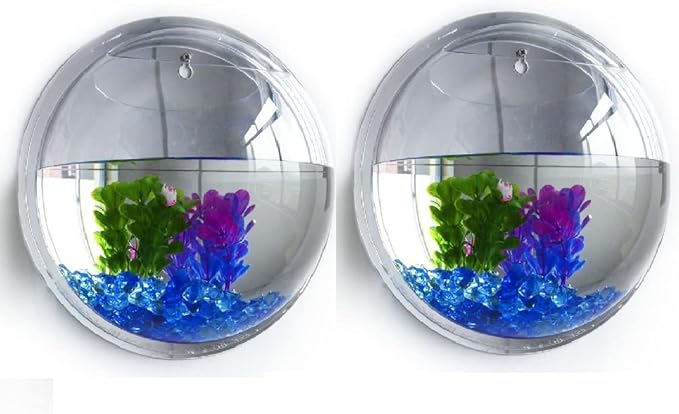 Toyfun 2Pcs Wall Hanging Fish Tank Wall Mounted Transparent Acrylic Fish Bowl Bubble Aquarium Bowl Fish Tank Aquarium for Home Decor