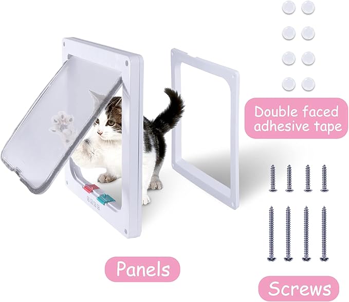 goTeamghjkl Cat Door Flap (Outer Size 7.5" x 7.8"), 4 Way Locking Medium Cat Door for Interior Exterior Doors, Weatherproof Pet Door for Cats Doggie Kitty and Kittens with Circumference < 15.75"