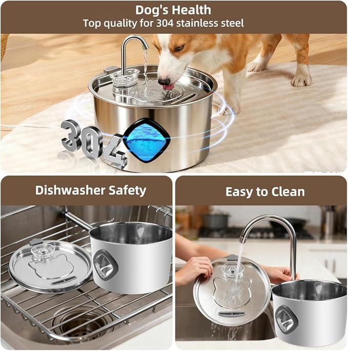 Cat Water Fountain Stainless Steel,108oz/3.2L Cat Fountain for Drinking- Pet Water Fountain Inside，Super Quiet Automatic Dog Watering Dispenser Bowl，Pet Feeding & Watering Supplies Water Level Window