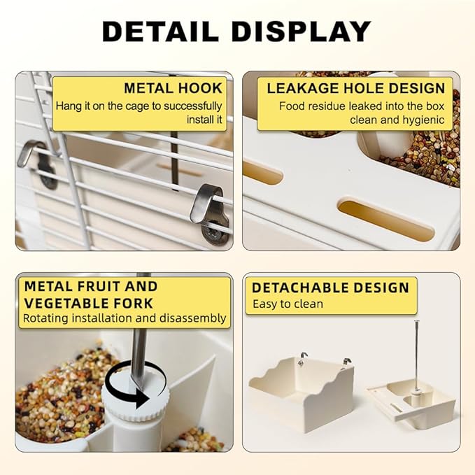 No Mess Bird Feeder for Cage with Vegetable and Fruit Holder, Automatic Parrot Feeder Cage Accessories, Food Bowls for Small Parrots Canary Parakeet Budgies Conure Cockatiel Lovebird