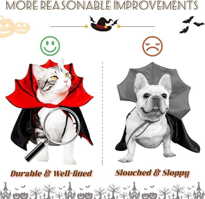 Cat Halloween Costume,Vampire Bat Wings Cape for Pets, Small Dog Halloween Costumes for Trick-or-Treating, Cosplay, Parties & Photo Shoots (Red)