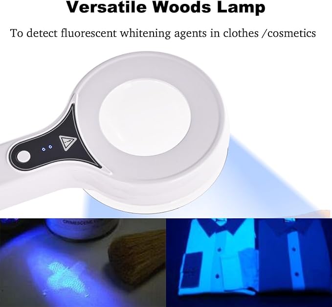 Portable Woods Lamp, Professional Woods Lamp Skin Analyzer, Rechargeable Pet Urine Detector, Built-in 3X Magnifying Mirror for Facial Skin Condition Test, w/Light Shield & Pouch