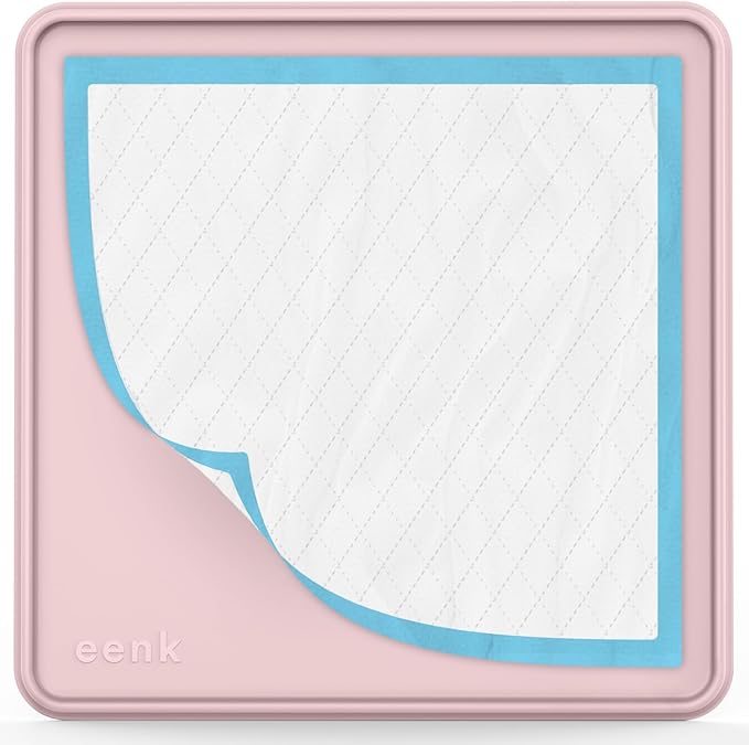 Pee Pad Tray Holder for Dogs - Fits Up to 25 x 25 in. Square Potty Training Pads No Spill Raised Lip High Edge Silicone Mat, Extra Thick and Non-Slip for Indoor Floor Protection (Large, Pink) | eenk