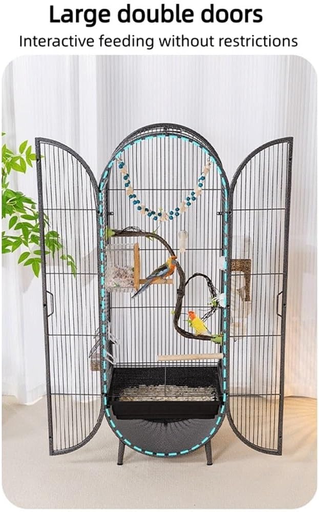 Elegant Large Bird Cage with Support Legs, Metal Birdcage with Accessories, 39.4in Luxury Parrot Aviary for Lovebirds, Cockatiels, Grey Parrots(Light Gray)