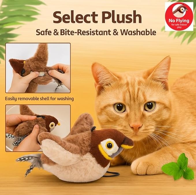 Flappy Bird Cat Toy – Interactive Flapping & Chirping Bird Toy for Cats (No Flying), Indoor Cat Toy for Exercise & Play, Durable Chew Toy for Bored Cats, Catnip Toy for Kitten or Small Dogs