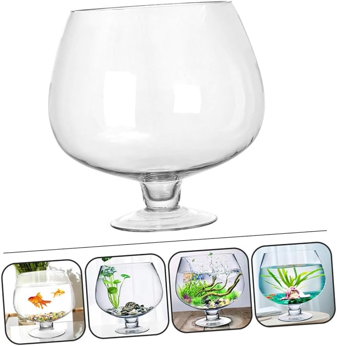 Clear Glass Fish Bowl Vase Capacity Transparent Desktop Aquarium for Fish and Hydroponic Plants Centerpiece for Home Office Decor