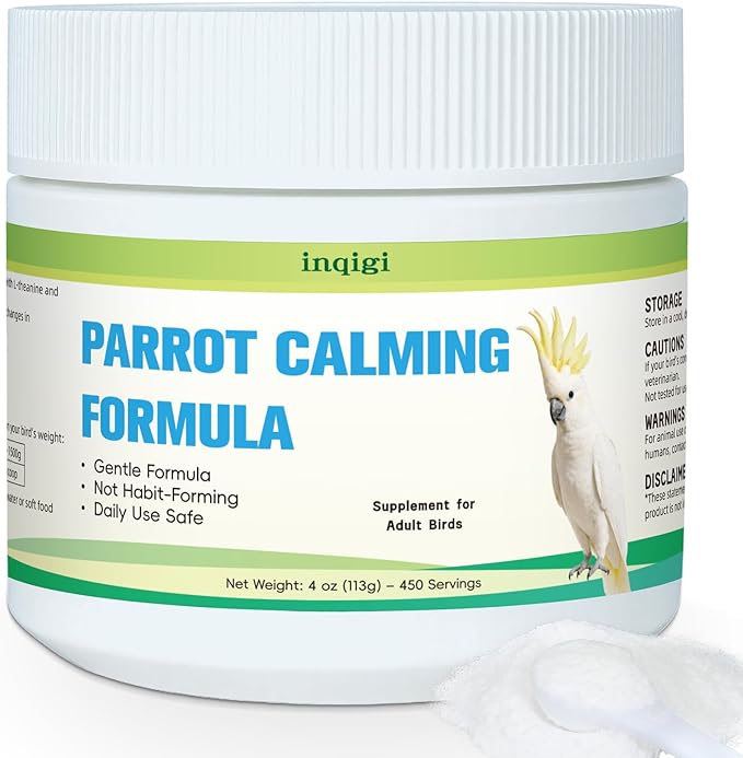 Parrot Calming Supplement – Natural Bird Stress Support Powder for Fireworks, Travel & Visitors – Vet-Formulated – Easy to Use Daily Support for Parrots – 4oz (450 Servings)