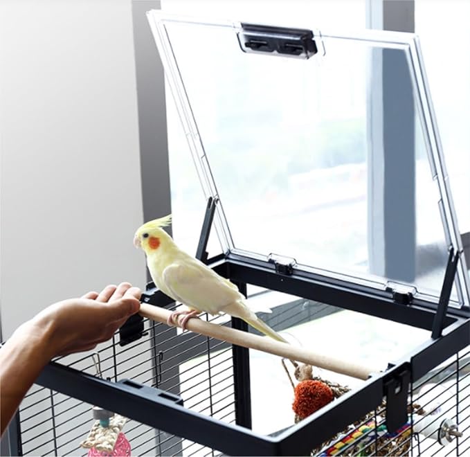 Parrot Cage Aviary, Acrylic Clear Birdcages Stainless Steel Flight Cage Portable Bird Cage Durable Large Bird House Carrier Bird Parrot Aviary(White)