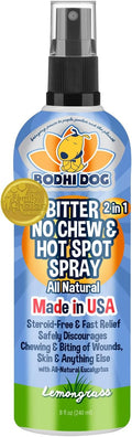 Bodhi Dog Bitter 2-in-1 No Chew & Hot Spot Spray - Natural Anti-Chew Remedy Better Than Bitter Apple - Soothes Hot Spots, Deters Chewing - Safe for Skin, Wounds & Furniture- Made in USA (8 Fl Oz)