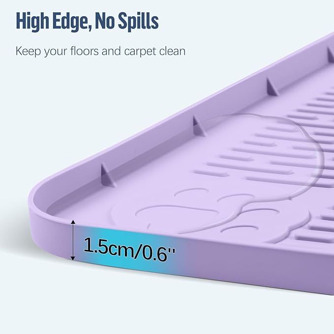 Pee Pad Holder for Dogs, 34" x 22" Silicone Pee Tray Mat Leak-Proof, High Edge, No Spill Pet Pad Holder for Puppy, Cat, Rabbit, Training Pads for Floor Protection, No Pee Pads (Purple)