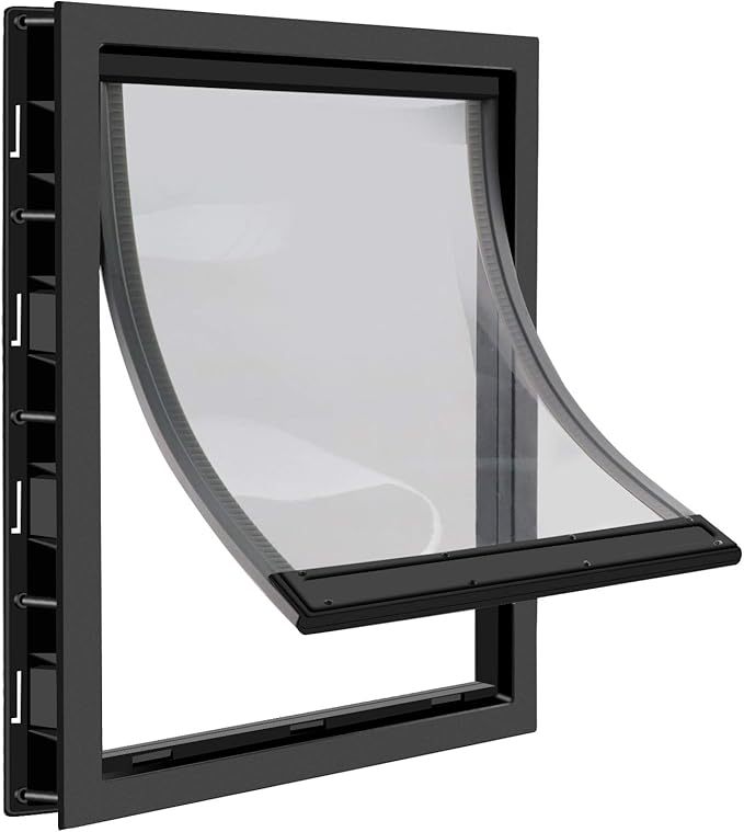 CEESC Large Dog Door with Soft Transparent Magnetic Flap and Snap-in Closing Panel, Premium PVC Plastic Pet Door for Large Dogs(XL,Black)