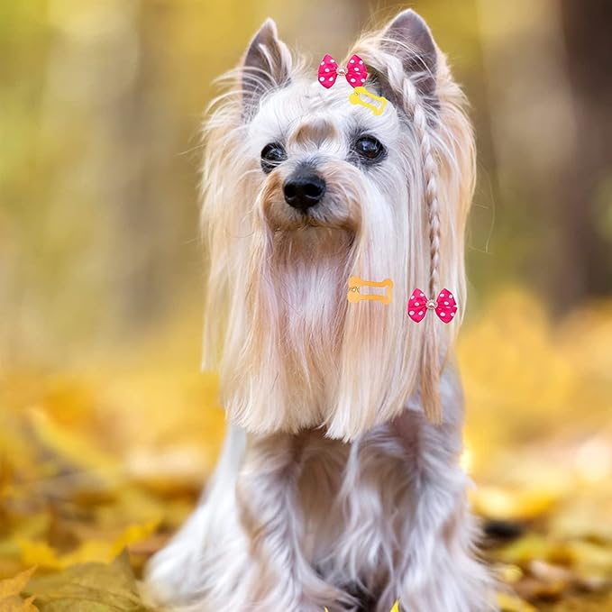 PET SHOW 50Pcs/25Pairs Hair Clips for Small Dogs Cute 1 Inch Puppy Barrettes Mini Bone Shaped Snap Hair Bows Pet Grooming Hair Accessories for Dog Cat