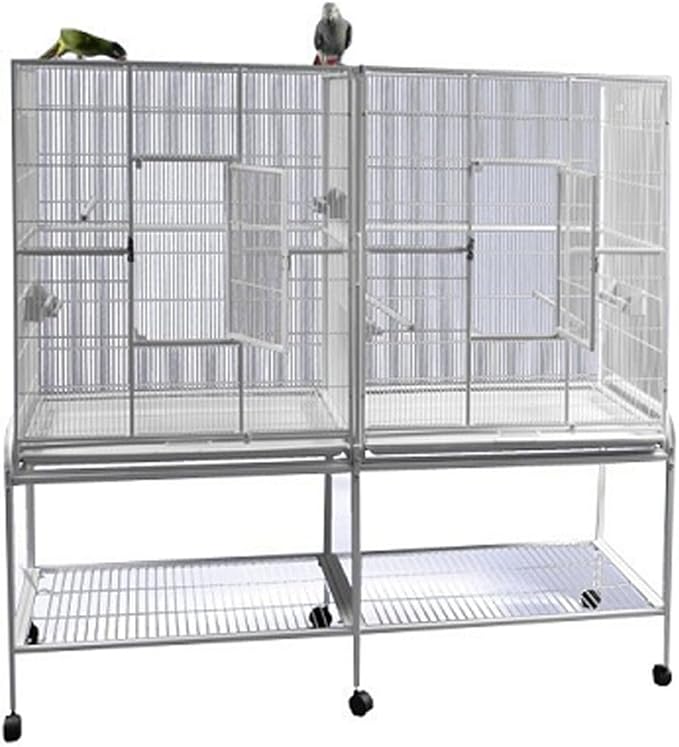 Double Flight Bird Cage with Divider Color: Platinum
