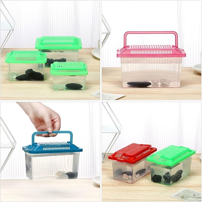 FRCOLOR Portable Fish Tank Handheld Aquarium Transparent Turtle Box Pet Hamster Box 7.08X8.66X4.33In Compact Reptile Amphibian Habitat