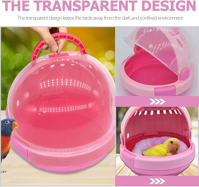 Mikikit Portable Parrot Carrier Cage with Pink Plush Nest, Small Handheld Travel Cage for Budgerigar and Young Birds, Warm Space Capsule Bird Carrier for Pet Parakeets