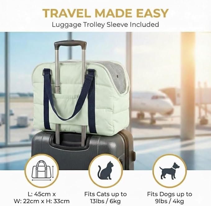 Small Dog Purse Bags,Dog Carrier Purses with Secure Harness Clip,Cotton Padded Interior, Durable Travel Pet Bag with Adjustable Strap,Green