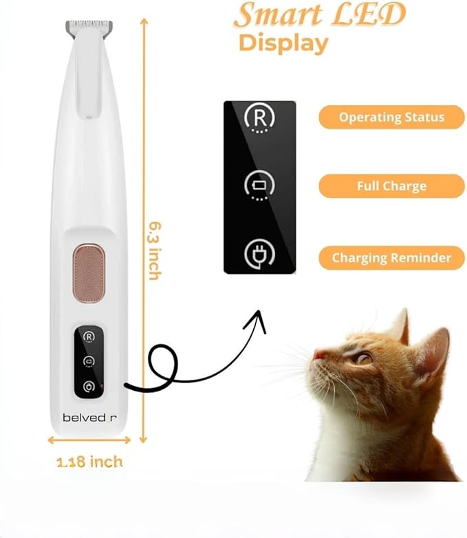 Cat Grooming Trimmer, Multifunctional Pet Hair Trimmer Waterproof Rechargeable Shaver with LED Light for Paws Eyes Ears Face Buttocks for Small Dogs and Cats
