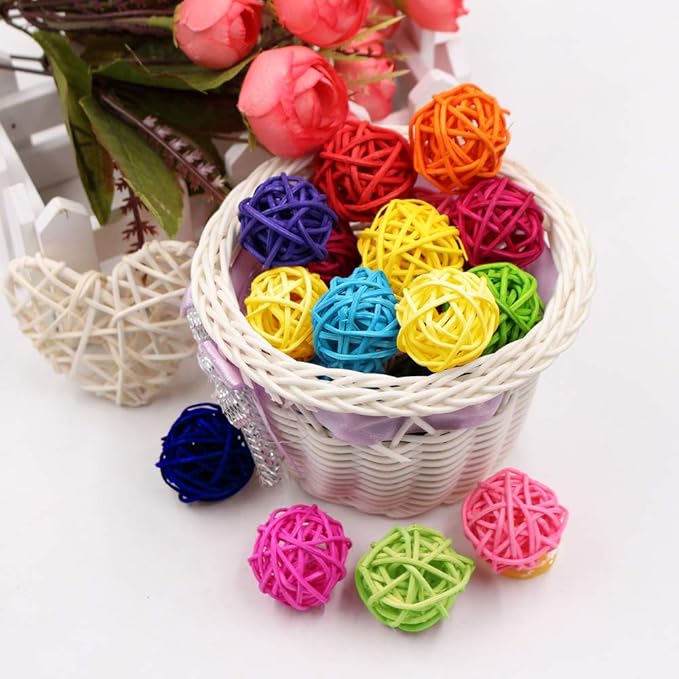 80 Pieces Wicker Rattan Balls Parrot Bird Toys Chewing Toys for Parakeet Budgie Cockatoo, Grapevine Ball for Birds, DIY Craft Party Wedding Multi-Colored (80 pcs, 1.18In)