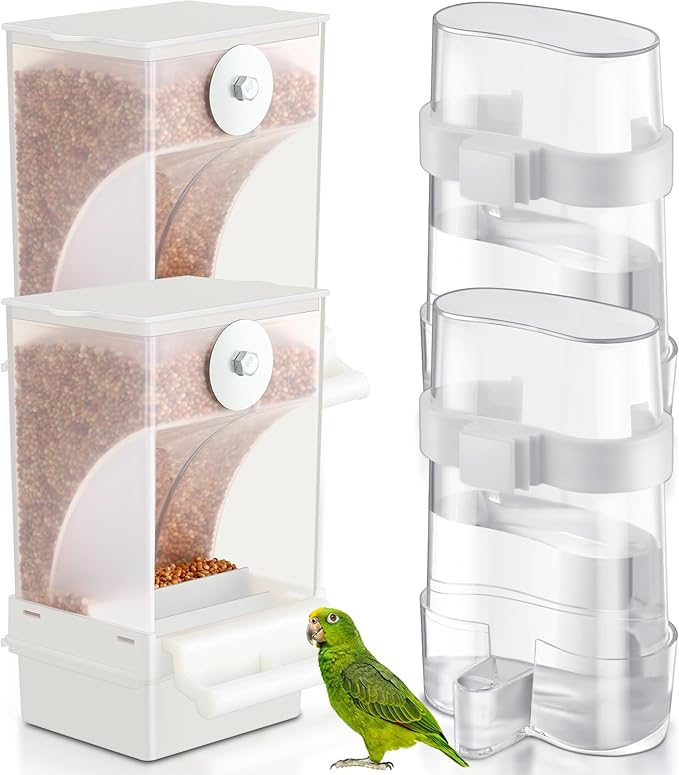Yaomiao 4 Pcs No Mess Small Bird Feeders Automatic Parakeet Water Dispenser Clear Quail Feeder and Watered Cage Accessories for Small and Medium Parakeet Cockatiel Canary(Assorted,Clear)