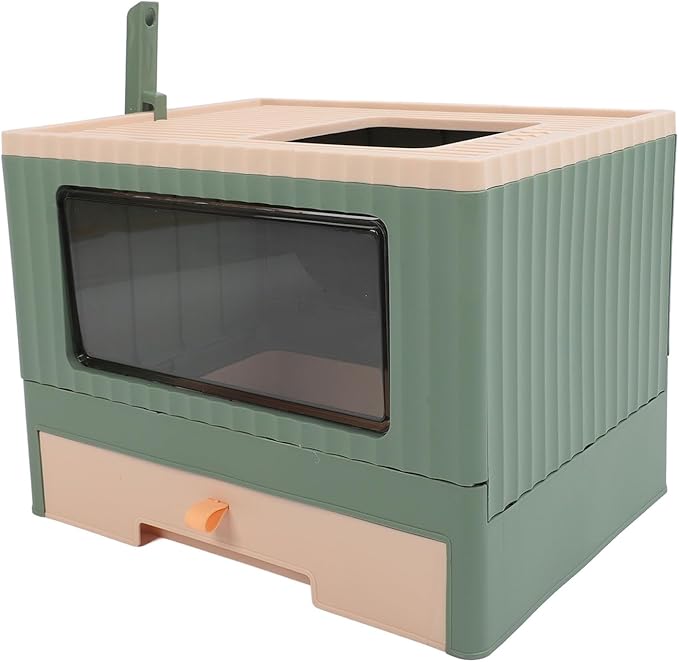 Cat Litter Box, Enclosed Cat Litter Boxes Foldable Toilet Box Potty with Front Door and Scoop Top Entry for Adult Kitten, 17.7x13.4x13.2in (Green)