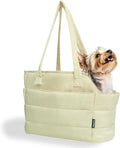 Lightweight Dog Purse Carrier for Small Dogs Under 15 lbs, Puffy Quilted Pet Carrier Tote for Puppies with Safety Leash Clip, Women's Hands-Free Dog Carrier Bag for Travel/Shopping (Beige)