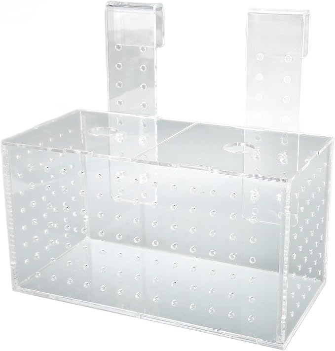 Aquarium Fish Breeding Box | Transparent Acrylic Hatchery with Adjustable Hooks | Isolation Tank for Guppies/Fry/Betta Fish | 360° Water Flow Holes (20 * 10 * 11CM)