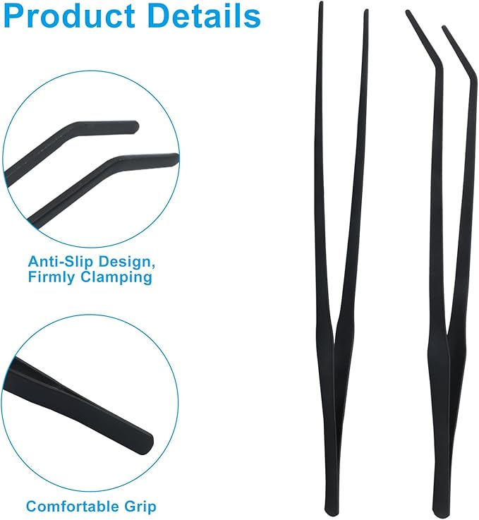 Zorfeter 2 PCS Extra Long Reptile Feeding Tongs, Stainless Steel Tweezers Rubber Tip, Long Terrarium Supplies for Bearded Dragon/Aquarium/Snake Tank(15 Inch)