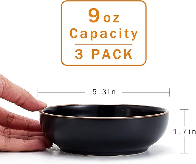 Ceramic Cat Bowls, Howise Pet Bowl Cat Dishes for Food and Water, 5.3 in Puppy Food Bowl 3 Pack Cat Food Bowl Set, Matte Black Finish