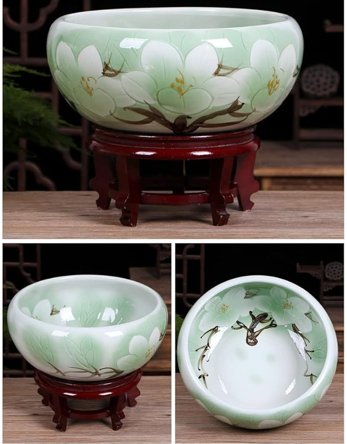 Aquarium Aquarium Fish Tank Blue and White Ceramic Goldfish Bowl Home Living Room Office Desktop Fish Culture Bowl Aquarium Starter Kits Fish Tank Decorations (Color : B, Size : 50CM)